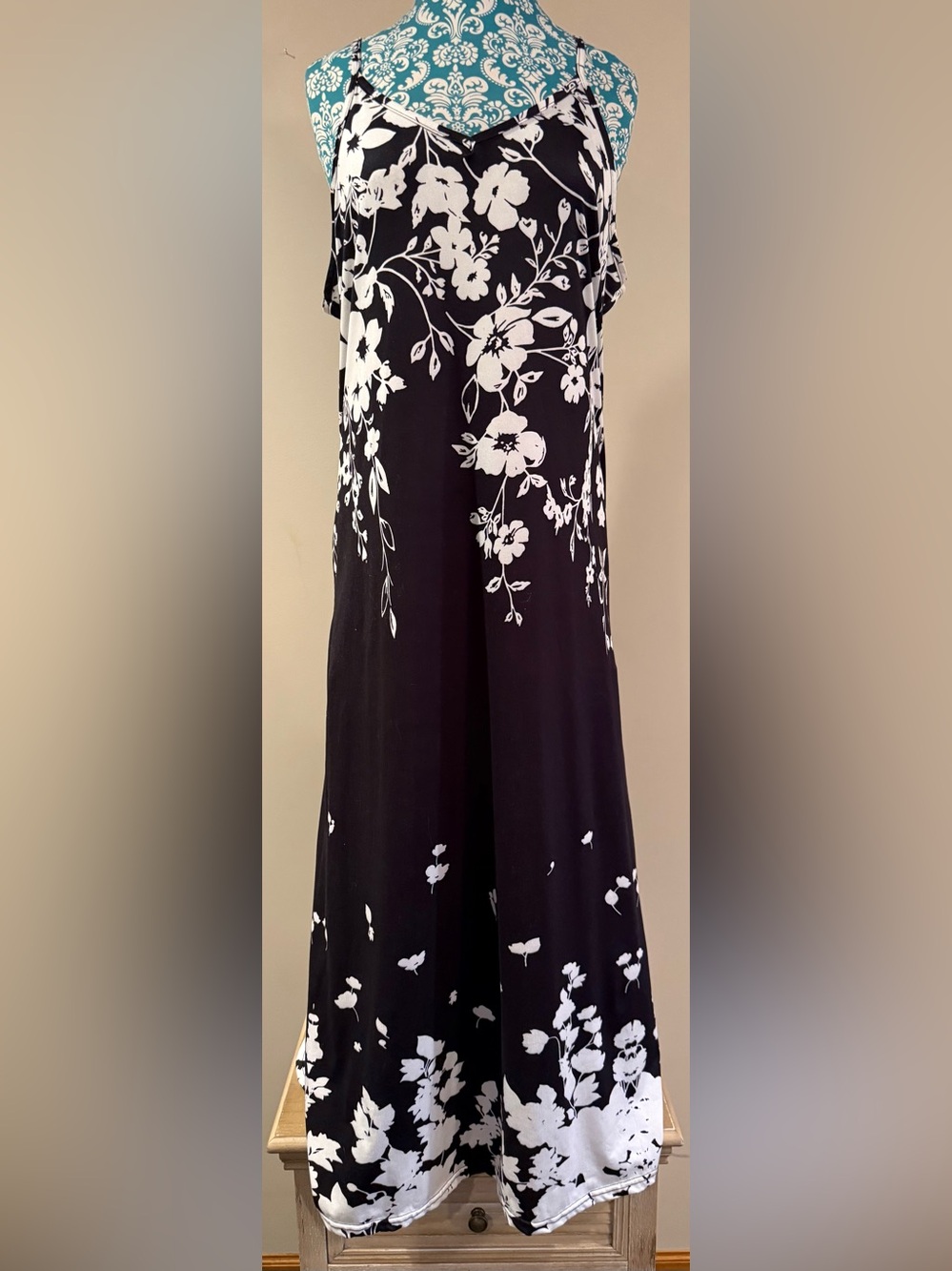 Black and White Floral Slip Maxi Dress